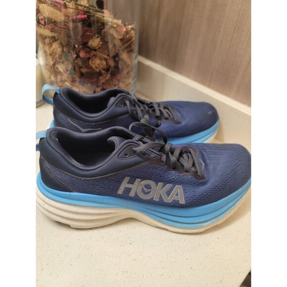 Hoka One One Bondi 8 Men\'s Running Shoes, Size 8.5 D, Blue/White main image 8